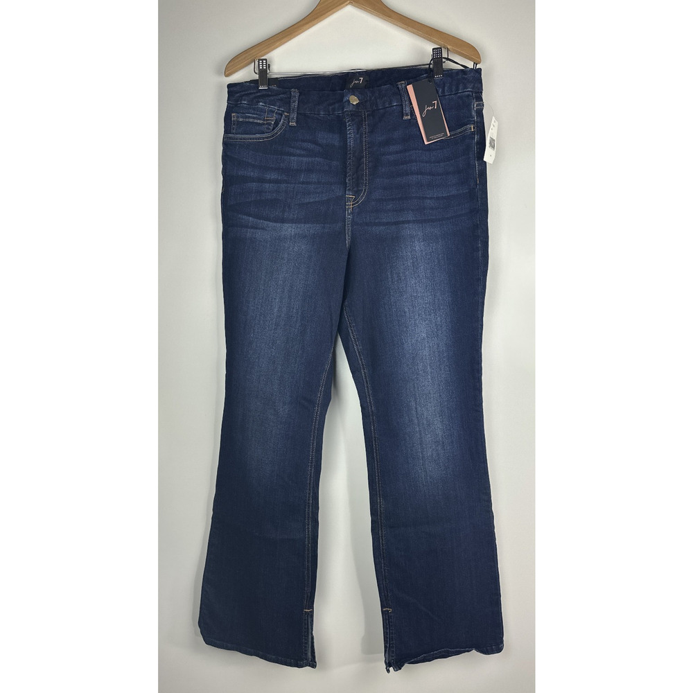 NWT JEN7 Split-Hem Slim Bootcut Jeans Dark Wash Sandblasted Stretch Plus Size 16 - Picture 14 of 14